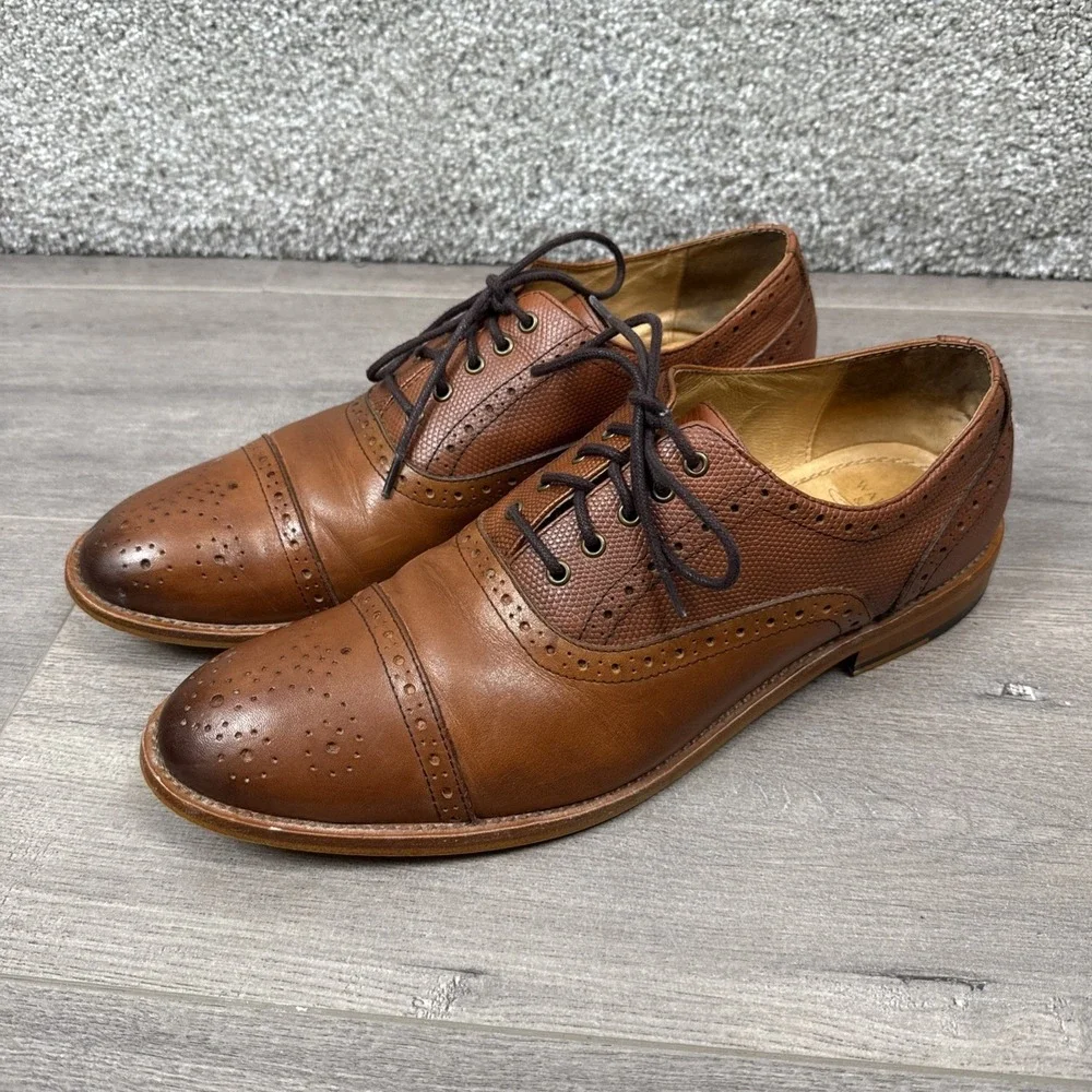 Warfield & Grand Topeka Tan Brown Leather Cap Toe Brogue Oxford Mens 10.5 20904